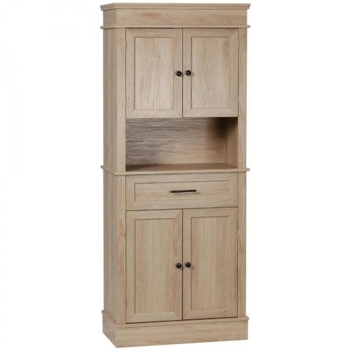 Alacena de Cocina con 4 Puertas 1 Cajón y Estante Abierto Mueble Auxiliar para Microondas 74x39,5x183 cm Roble [8]