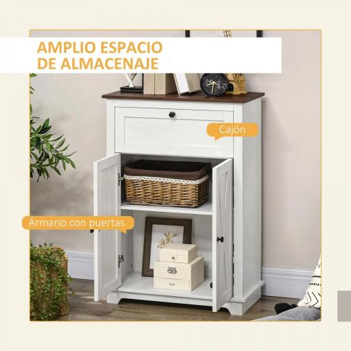 Aparador para Salón Armario de Almacenamiento con Puertas Dobles Cajón y Estante Ajustable 60x30x87,4 cm Blanco [2]