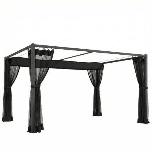 Pérgola de Jardín 3x4 m con Techo Retráctil 4 Laterales de Malla UPF30+ Cenador de Jardín para Patio Exterior Gris [8]
