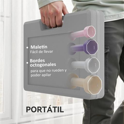 Juego de Mancuernas de 8 Piezas 2x0,5 kg 2x1 kg 2x1,5 kg 2x2 kg Antideslizantes y Estuche de Transporte Multicolor [5]