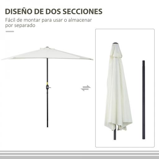 Sombrilla 269x138x236 cm Parasol de Jardín con Manivela y Forma Semicircular Tela Poliéster 180 g/m² para Exterior Terraza Patio Piscina Crema [3]