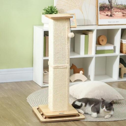 Rascador para Gatos Arañador para Gatos con Bola Colgante Juguete de Pelota de Pista y Poste de Sisal Roble [4]