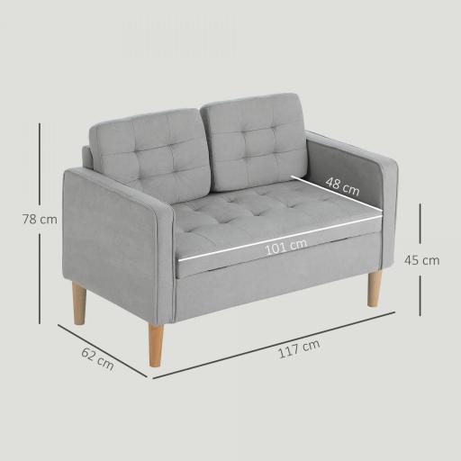 Sofá de 2 Plazas con Espacio de Almacenamiento Patas de Madera Respaldo Capitoné 117x62x78 cm Gris Claro [1]