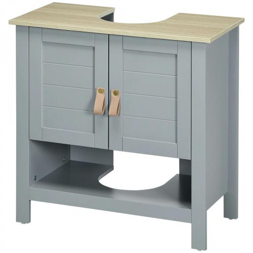 Armario para Debajo de Lavabo Compacto con 2 Puertas y Estante Interior Ajustable Mueble Auxiliar de Almacenamiento para Baño 60x30x60 cm Gris [3]