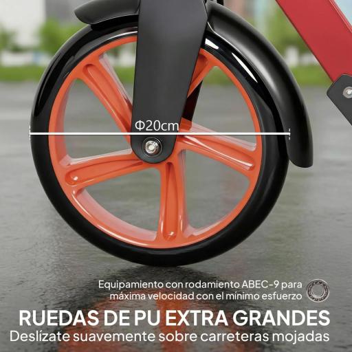 Patinete Plegable para Adultos y Niños de +14 Años Scooter con Manillar Ajustable 91,5x36,5x91-104 cm Rojo [1]