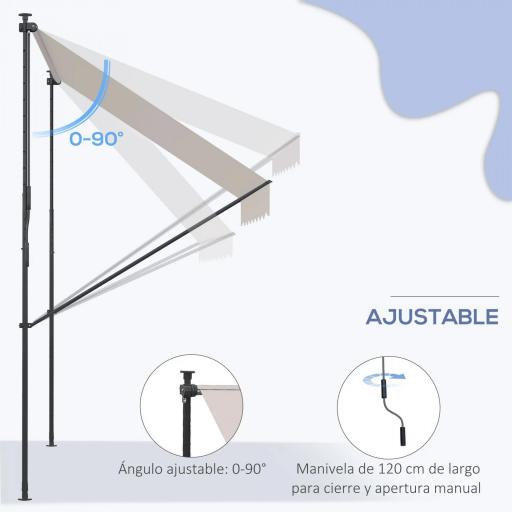Toldo Manual Retráctil 200x175x210-310 cm Ajustable con Manivela Protección Solar UV40+ para Balcón Terraza Crema [5]