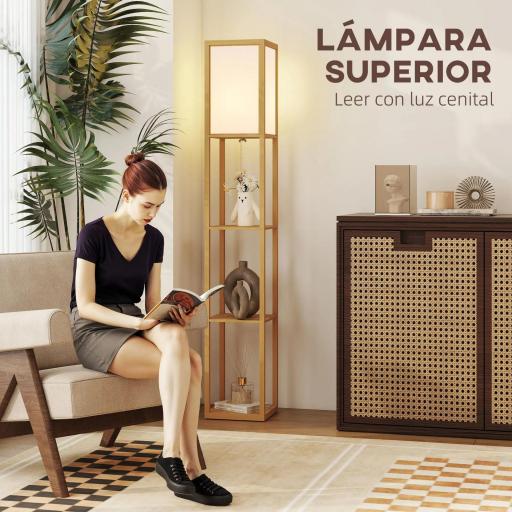 Lámpara de Pie con Estantes de Almacenaje Bombilla E27 para Salón Dormitorio Oficina Natural [5]