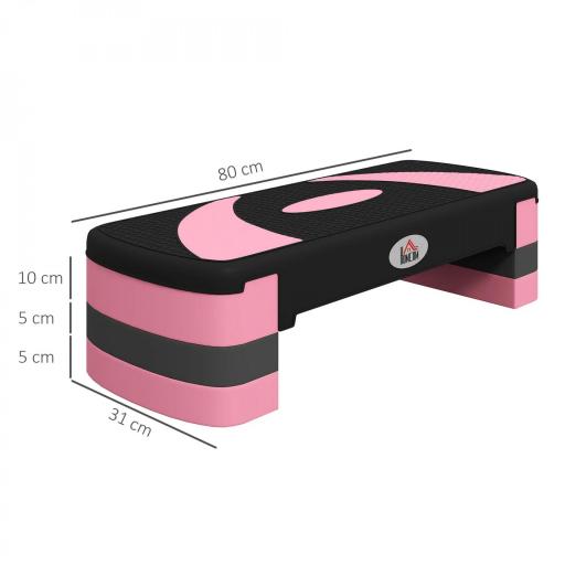 Step de Aeróbic para Fitness Antideslizante con Altura Regulable 3 Niveles de 10/15/20 cm Carga 150 kg 80x31x20 cm Rosa [1]
