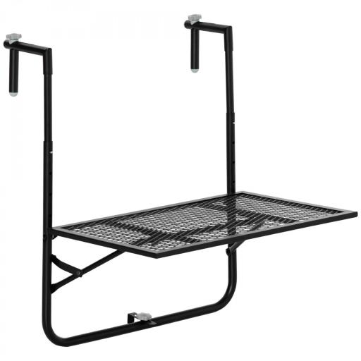 Mesa Colgante para Balcón Plegable de Metal con Altura Ajustable en 4 Niveles Carga 10 kg 60x60x57-72 cm Negro [9]