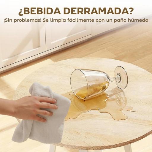 Mesa Alta Cocina Redonda con Estante de Almacenamiento Moderna para 2 Personas 55x55x95 cm Madera Natural y Blanco [3]