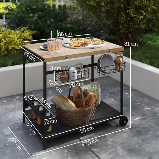 Camarera con Ruedas de Madera con 2 Estantes 2 Cestas Metálicas y Soportes para Botellas 97,5x65x81 cm Natural y Negro [4]