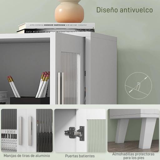 Aparador de 2 Puertas Aparador de Salón con 2 Estantes Puertas Transparentes para Cocina Entrada Blanco 61x35x75 cm [2]