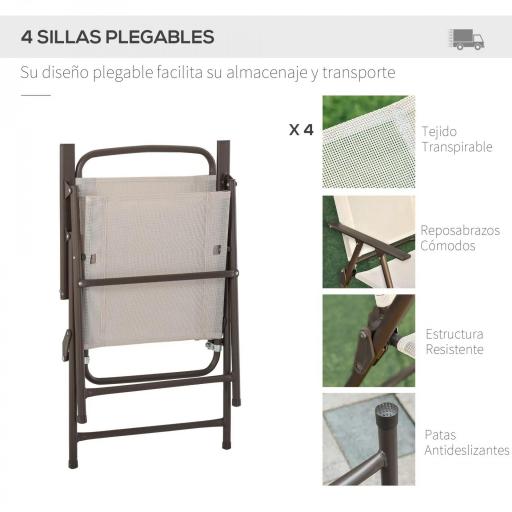 Conjunto de Muebles para Jardín con 4 Sillas 1 Mesa y 1 Parasol Texteline Aluminio y Poliéster Beige [2]