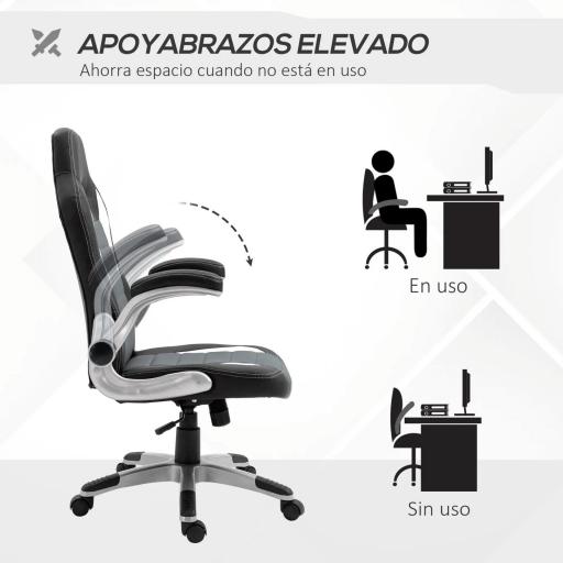 Silla de Oficina Ajustable Silla de Despacho con Reposabrazos Abatibles 5 Ruedas Carga 120 kg 65x69x112-122 cm Gris [3]