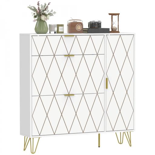 Mueble Zapatero Moderno con 2 Cajones Abatibles Armario y Estantes Ajustables para 10-14 Pares de Zapatos Blanco [9]