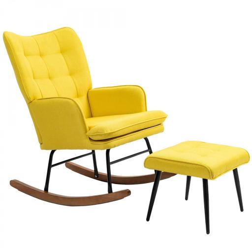 Silla Mecedora con Reposapiés Cojín Acolchado y Reposabrazos Carga 130 kg Amarillo [9]