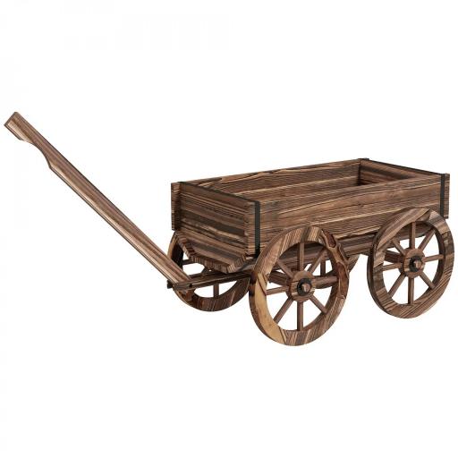 Jardinera de Madera Exterior en Forma de Carrito con 4 Ruedas y Mango para Balcón Jardín Patio 120x41x54 cm Carbonizado [8]