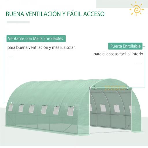 Invernadero de Túnel con 12 Ventanas Puerta Invernadero de Huerto para Cultivos Plantas Verduras Flores Verde [3]