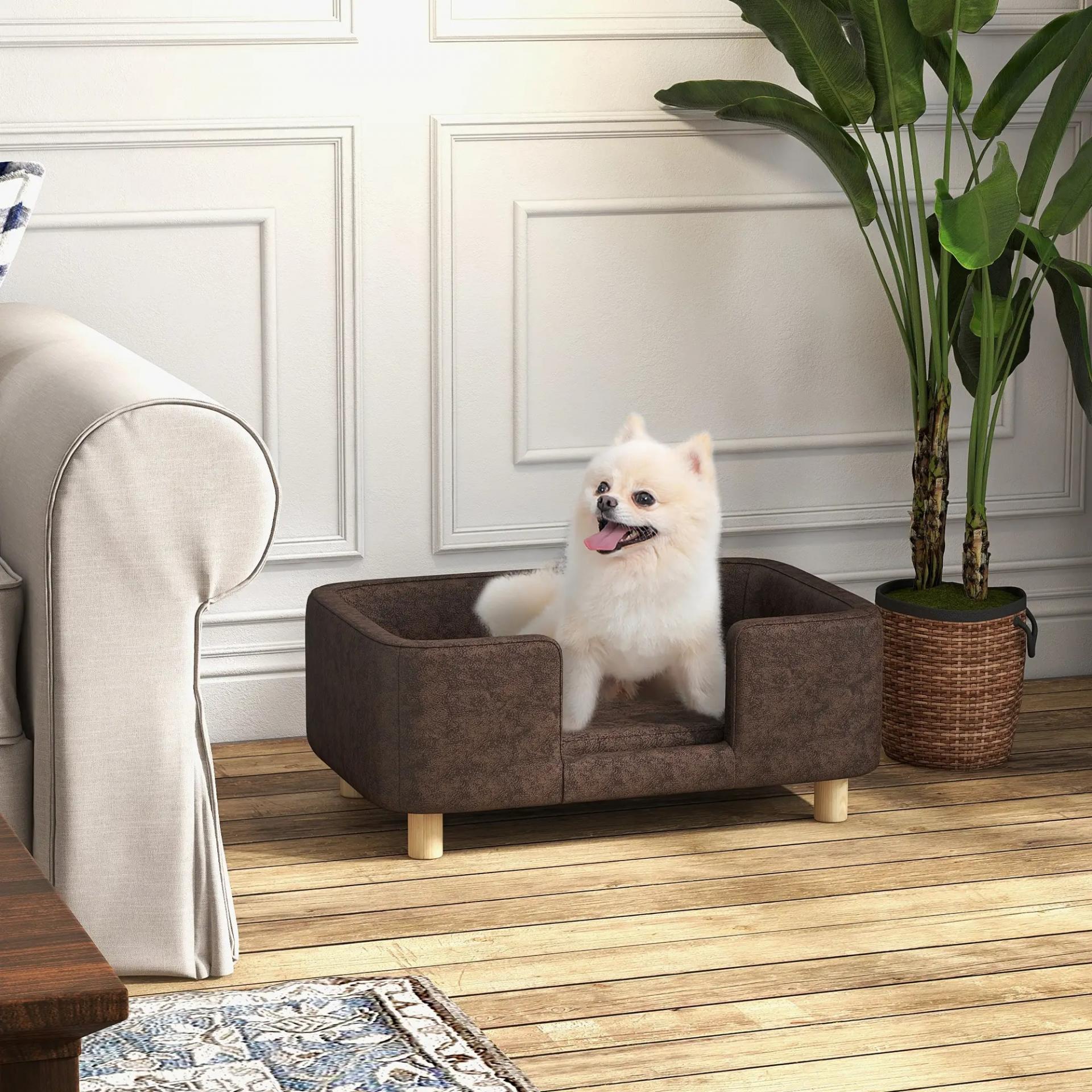 Sofá para Mascotas Sofá para Perros Pequeños y Medianos Asiento Acolchado Cómodo 74x48,5x31 cm Marrón
