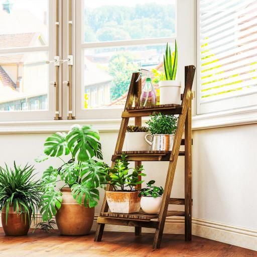 Soporte para Plantas de Madera de 3 Niveles Estantería para Plantas Plegable Soporte para Macetas 40x37x93 cm Natural