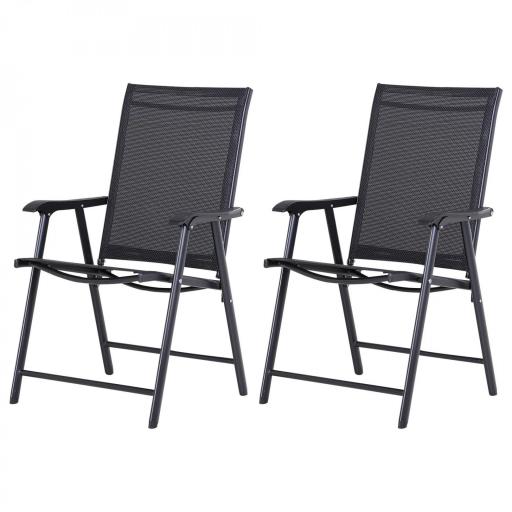 Conjunto de 2 Sillas Plegables para Exterior con Reposabrazos para Jardín Terraza Carga 110 kg 58x64x94 cm Negro [9]
