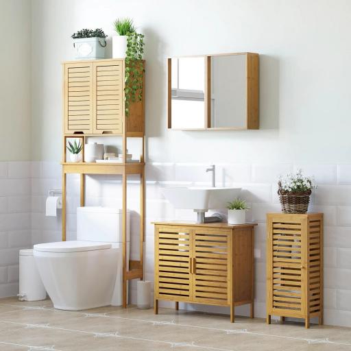 Armario de Baño de Bambú con Estantes Ajustables Mueble de Almacenaje para Salón Cocina Antivuelco 30x19,9x70 cm Natural