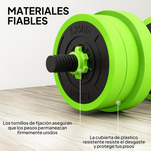 Kit de Gimnasio 4 en 1 con Barra de Pesas Mancuernas Kettlebell para Entrenamiento de Fuerza en Casa Color Verde y Negro [3]