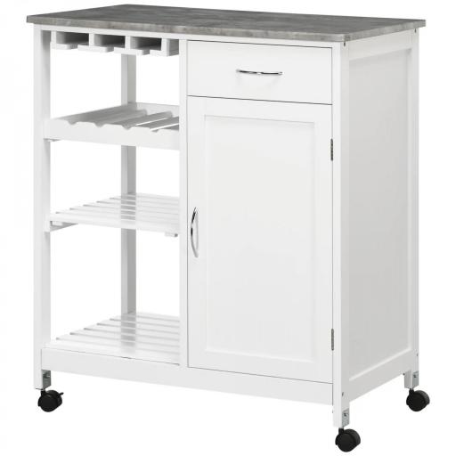 Carro de Cocina con Ruedas Carrito de Servicio con 1 Cajón Estantes Extraíbles y Botellero 76x48x88 cm Blanco [9]