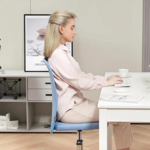 Silla de Oficina con Ruedas Altura Ajustable y Tapizado en Lino Sintético para Oficina o Estudio 53x43x85-93 cm Azul [7]