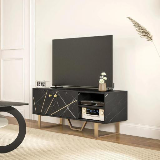 Mesa de TV con 2 Puertas Estante Ajustable y Efecto Mármol Mueble de TV para Salón para Televisores de 50 Pulgadas Negro [7]