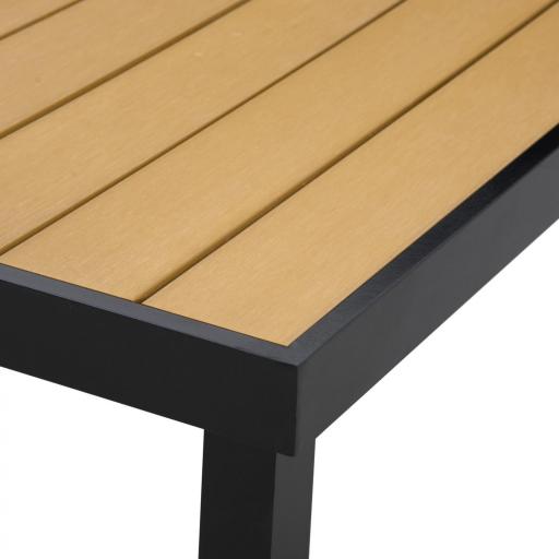 Mesa de Comedor Exterior de Aluminio Mesa de Jardín Exterior para 8 Personas con Encimera de Listones para Terraza Balcón 190x90x74 cm Natural y Negro [2]