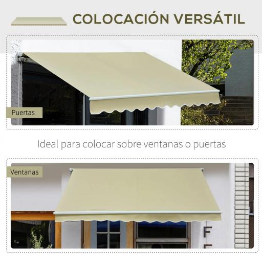 Toldo Manual Retráctil 295x250cm Ángulo Ajustable con Manivela para Exterior Balcón Jardín Terraza Crema [3]