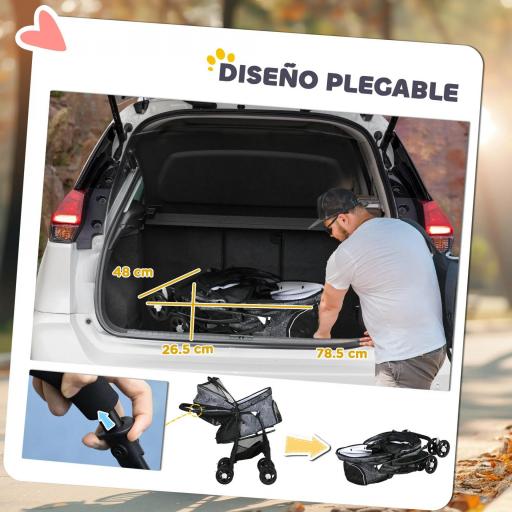 Cochecito para Perros Pequeños Plegable con Cesta de Almacenaje Capota Ajustable y 2 Ruedas Universales 81x48x99 cm Gris [2]