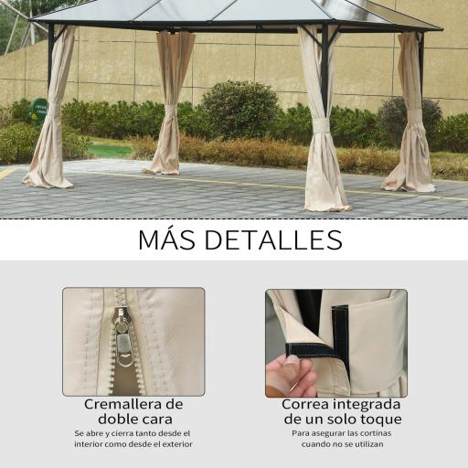  4 Paredes Laterales para Cenador 302x205 cm con 40 Ganchos y Anillos en C para Pérgola Gazebo Beige [6]