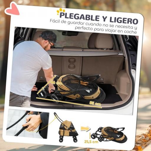 Cochecito para Perros Pequeños Plegable con Ventanas de Malla Cojín Lavable Correas de Seguridad y Marco de Acero Café [5]