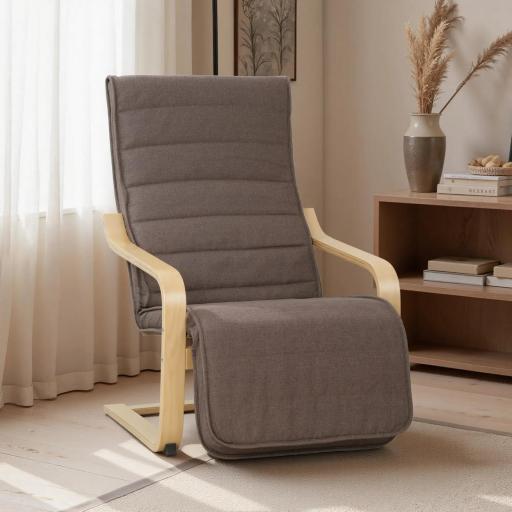 Sillón de Salón con Reposapiés Ajustable Butaca Tapizada en Lino Sintético para Oficina Dormitorio 66,5x94x100cm Marrón [6]