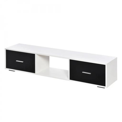 Mueble de TV para Televisores de hasta 60" Mesa para TV de Salón Estilo Moderno con 2 Cajones y Compartimento Abierto 140x30x32 cm Blanco y Negro [8]