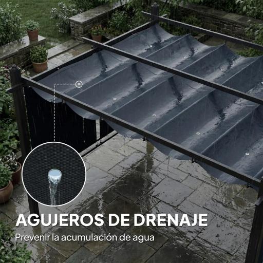 Pérgola de Jardín 4x3 m con Cortinas Enrollables Automáticas y Techo Retráctil Cenador de Jardín con UPF50+ Gris Oscuro [4]