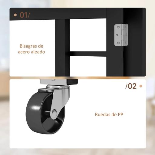 Mesa de Cocina Plegable con Alas Abatibles 2 Ruedas y Estantes Estilo Moderno 120x60x75 cm Negro [5]