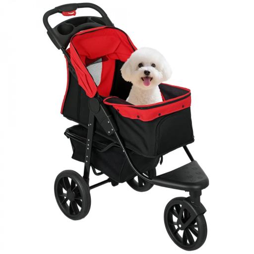 Carrito para Perros con 3 Ruedas Ventanas de Malla Cesta de Almacenaje y Correas de Seguridad 109,5x57,5x106,5 cm Rojo [9]