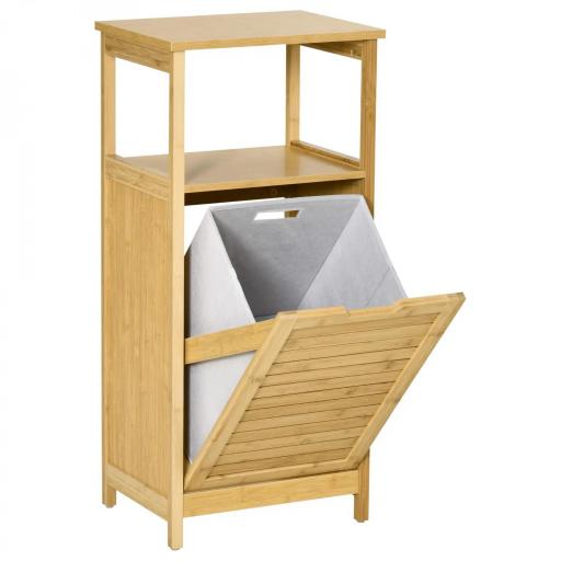 Mueble Auxiliar de Baño de Bambú Armario para Baño con 2 Estantes y 1 Cajón de Tela Extraíble Mueble de Almacenaje para Salón Cocina 40x30x86,5 cm Natural [3]