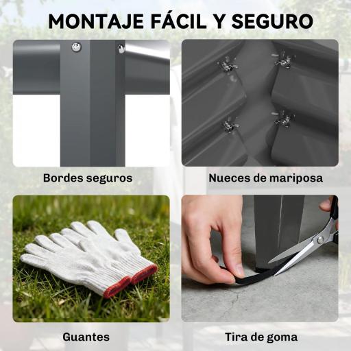 Huerto Urbano Elevado con Cubierta de Invernadero y Estante Inferior para Cultivo Plantas 120x55x140 cm Gris Oscuro [6]