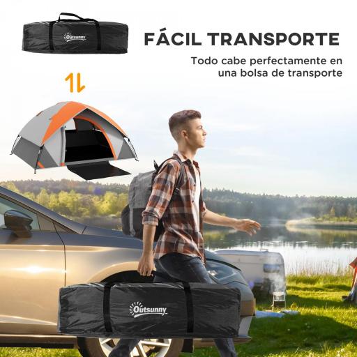 Tienda de Campaña Plegable para 2 Personas con Ventana y Bolsa Impermeable 3000 mm 210x150x110 cm Gris y Naranja [3]