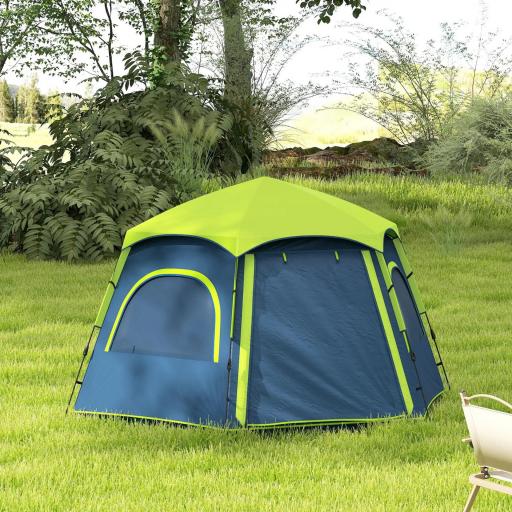 Tienda de Campaña para 4 Personas con Fácil Montaje Protección UV y Bolsa de Transporte 280x240x155 cm Azul [6]