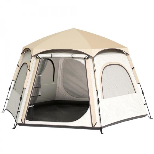 Tienda de Campaña para 4 Personas con Fácil Montaje Protección UV y Bolsa de Transporte 280x240x155 cm Blanco y Beige [8]