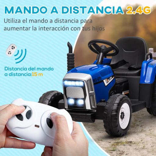 Tractor Eléctrico con Remolque para Niños 3-6 Años con Control Remoto y Cinturón de Seguridad 136,5x50x52,5 cm Azul [3]