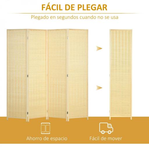 Biombo de 4 Paneles Plegable 180x180 cm Separador de Ambientes Tejido a Mano de Bambú Decoración para Salón Natural [4]