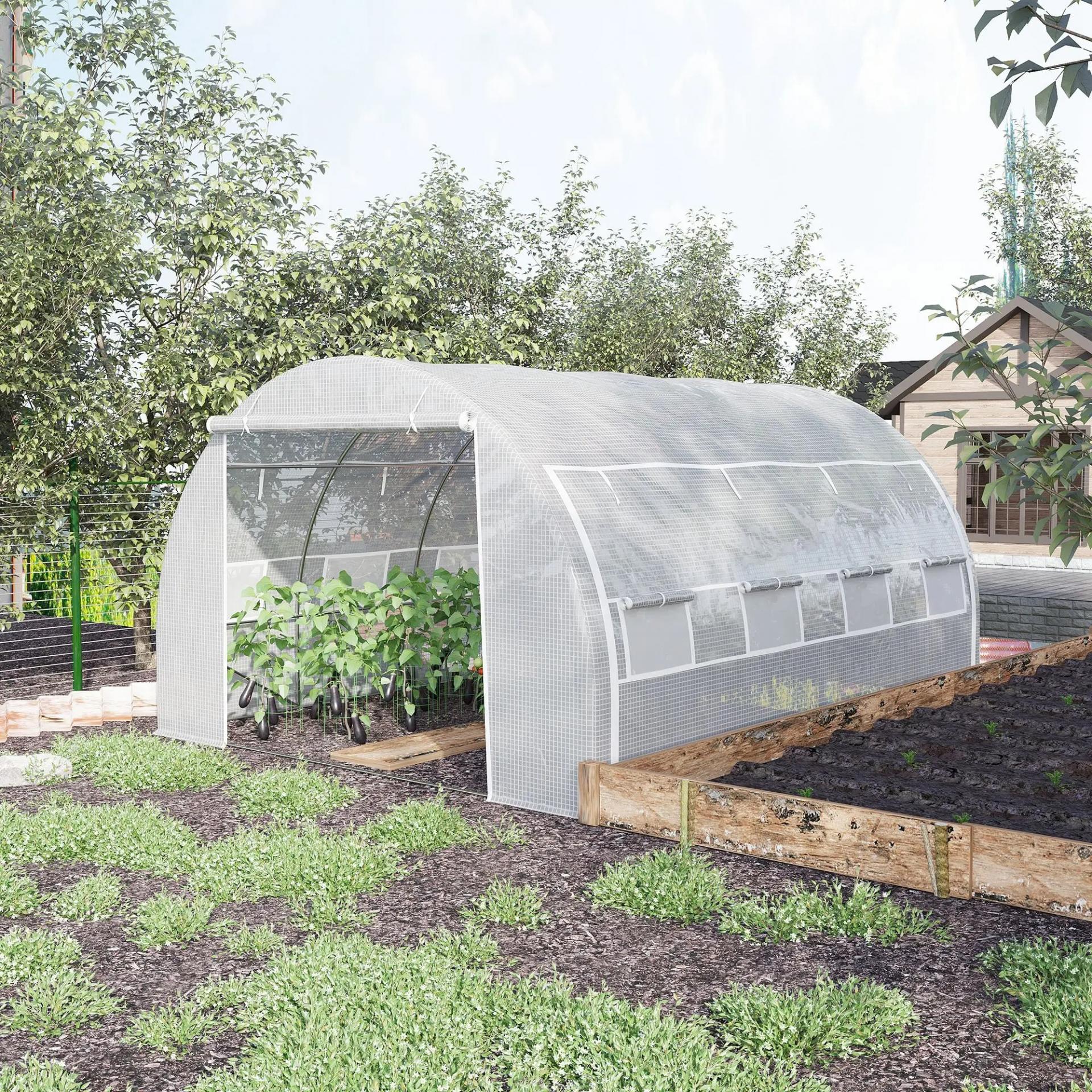 Invernadero de Túnel Invernadero de Jardín 4x3x2 m con Puerta y 8 Ventanas Enrollables para Cultivos Plantas Blanco