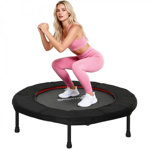 Trampolín de Fitness Ø102 cm Cama Elástica Plegable con Marco de Acero Antideslizantes Carga 100 kg Rojo [7]
