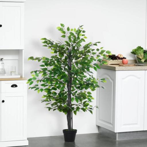 Planta Artificial Ficus Artificial de 145 cm con 756 Hojas y Maceta para Decoración Interior Ø20x145 cm Verde